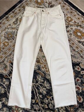 Zara Off-White Straight Leg Button Down Jeans